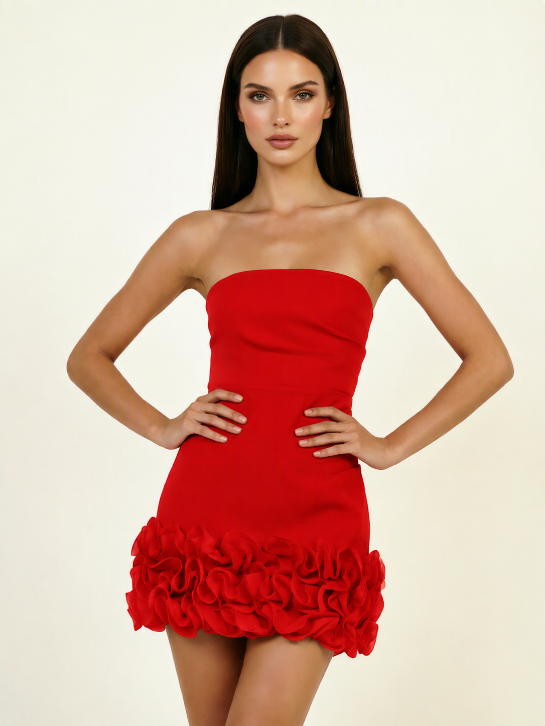 Strapless 3D Floral Hem Bodycon Mini Homecoming Dress