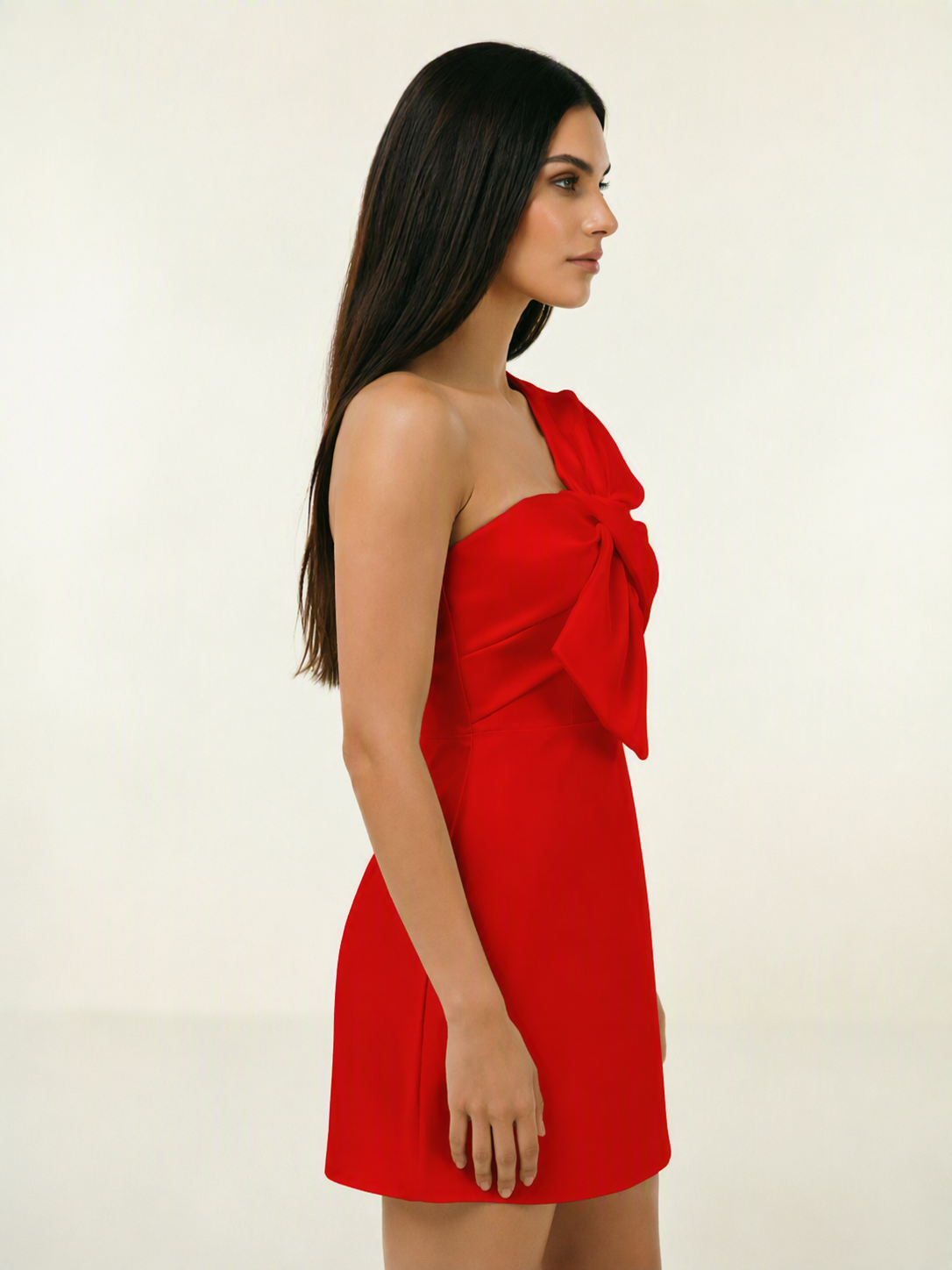 One Shoulder Oversized Bow Satin Mini Dress