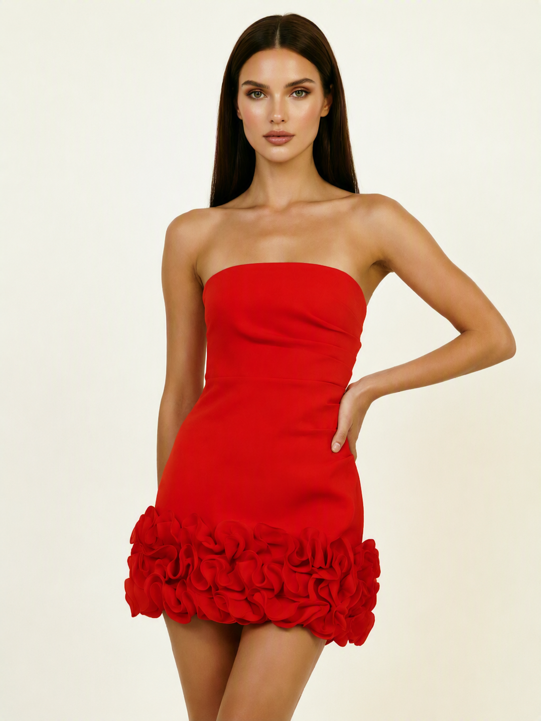 Strapless 3D Floral Hem Bodycon Mini Homecoming Dress