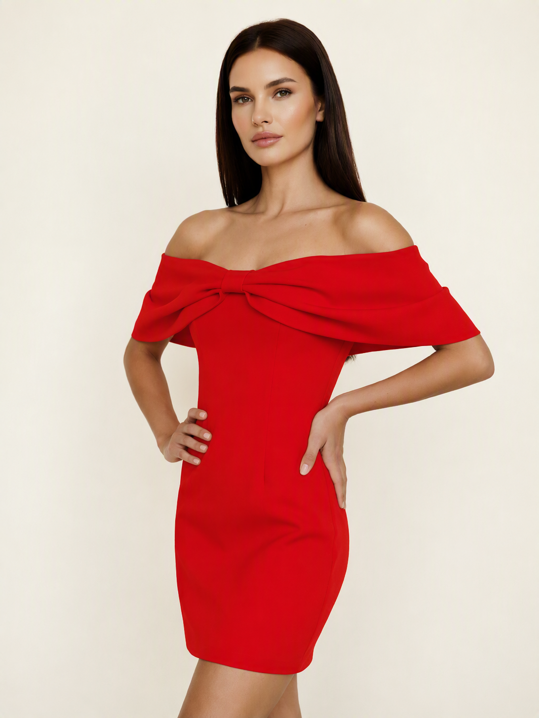 Off Shoulder Bow Bodycon Mini Cocktail Dress