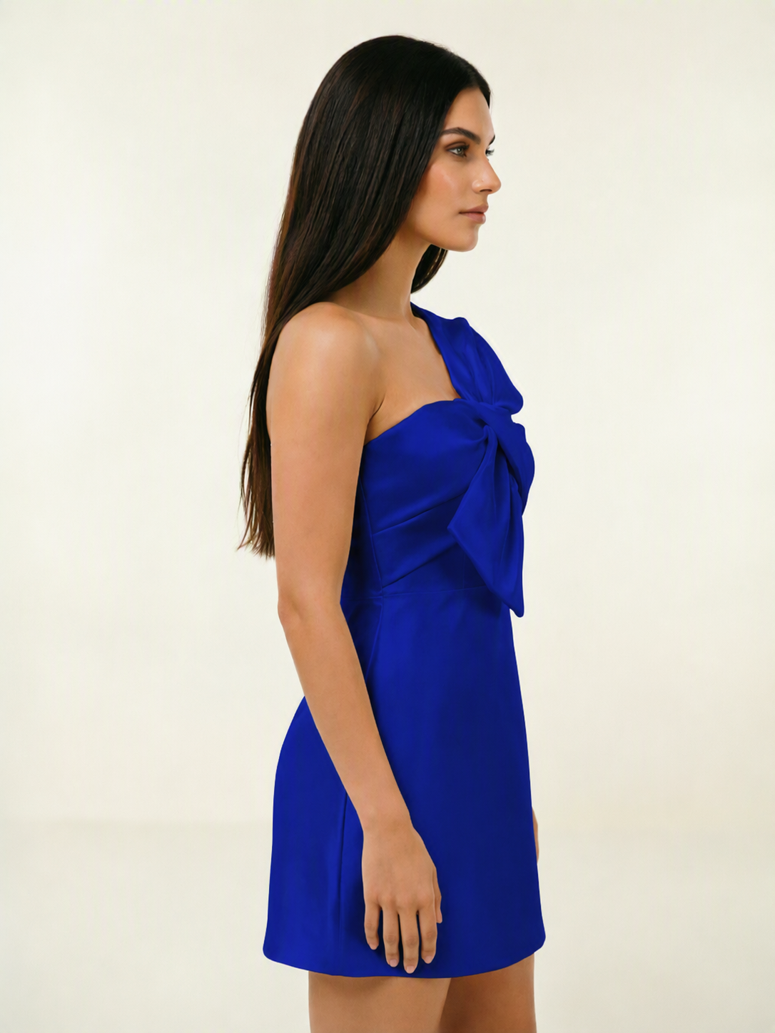 One Shoulder Oversized Bow Satin Mini Dress
