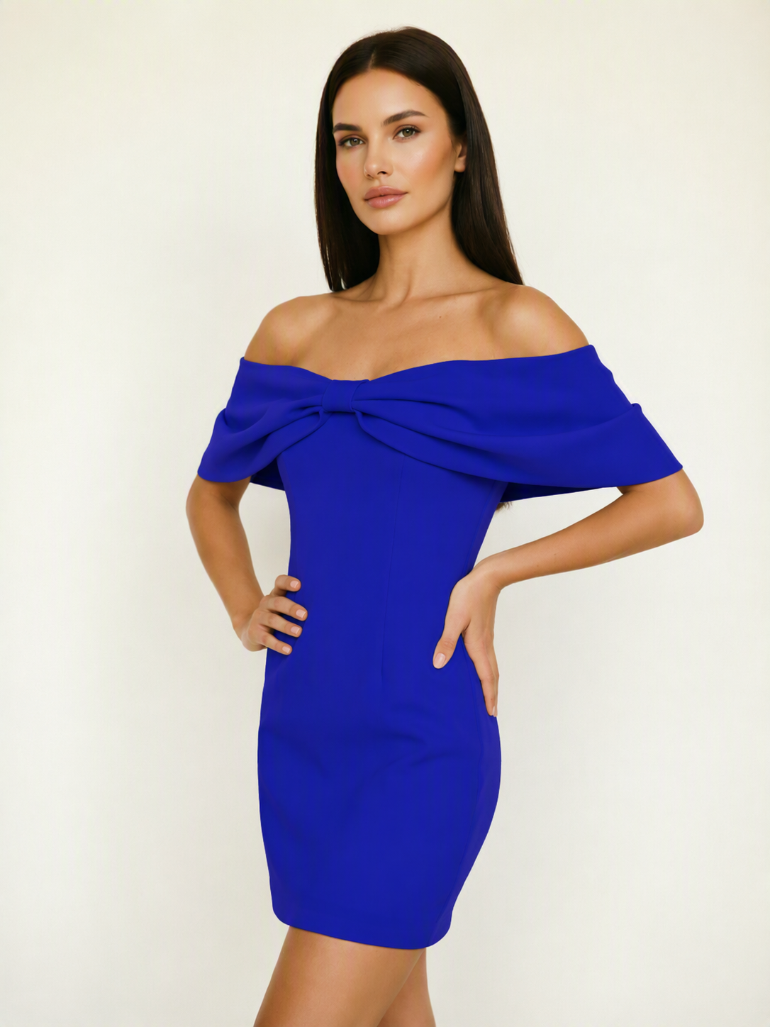 Off Shoulder Bow Bodycon Mini Cocktail Dress