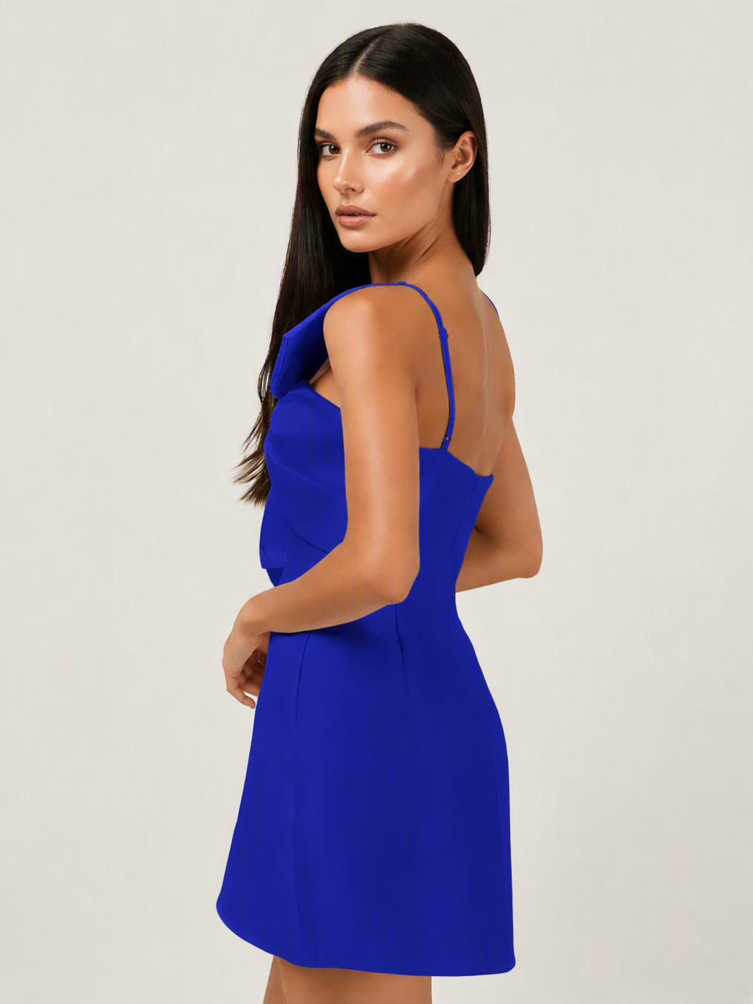 One Shoulder Oversized Bow Satin Mini Dress