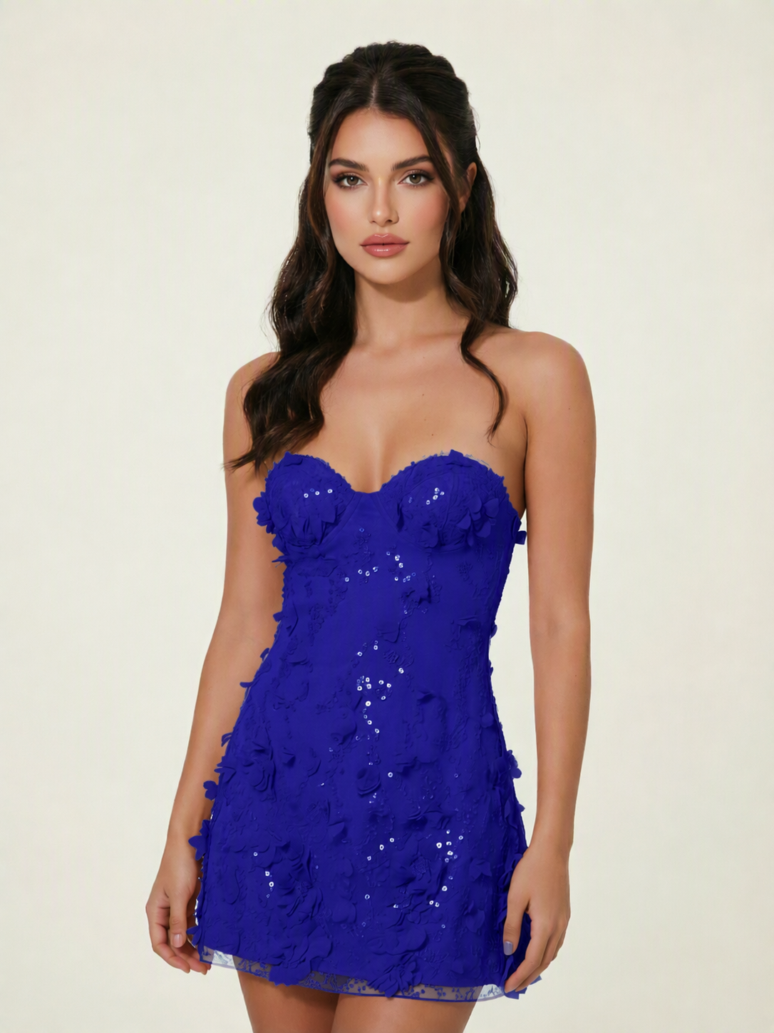 Strapless Corset 3D Floral Sequin Mini Homecoming Dress