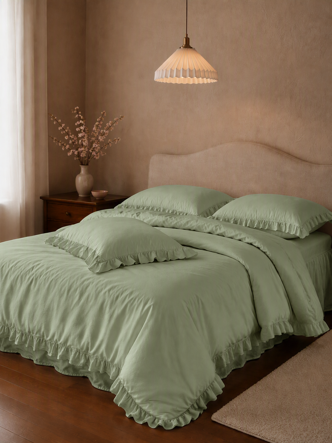 Romantic Ruffle Trim Pure Cotton Bedding Set