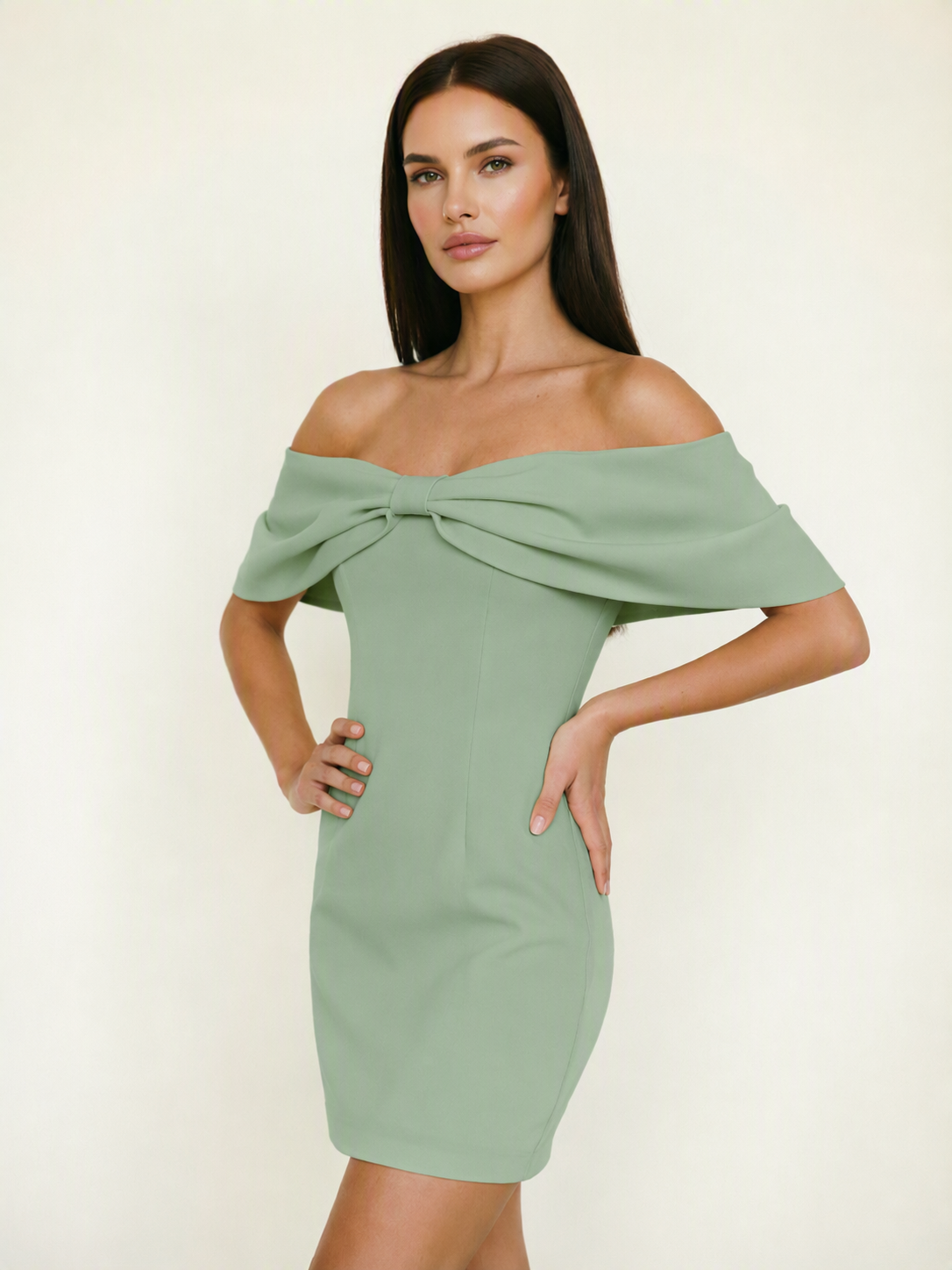 Off Shoulder Bow Bodycon Mini Cocktail Dress