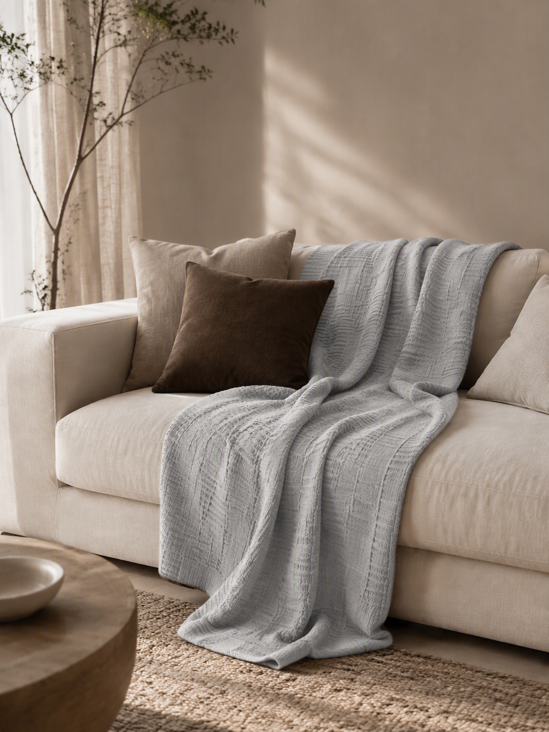 Geometric Woven Grid Knitted Throw Blanket