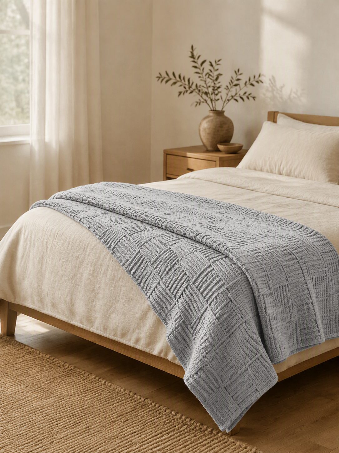 Geometric Woven Grid Knitted Throw Blanket