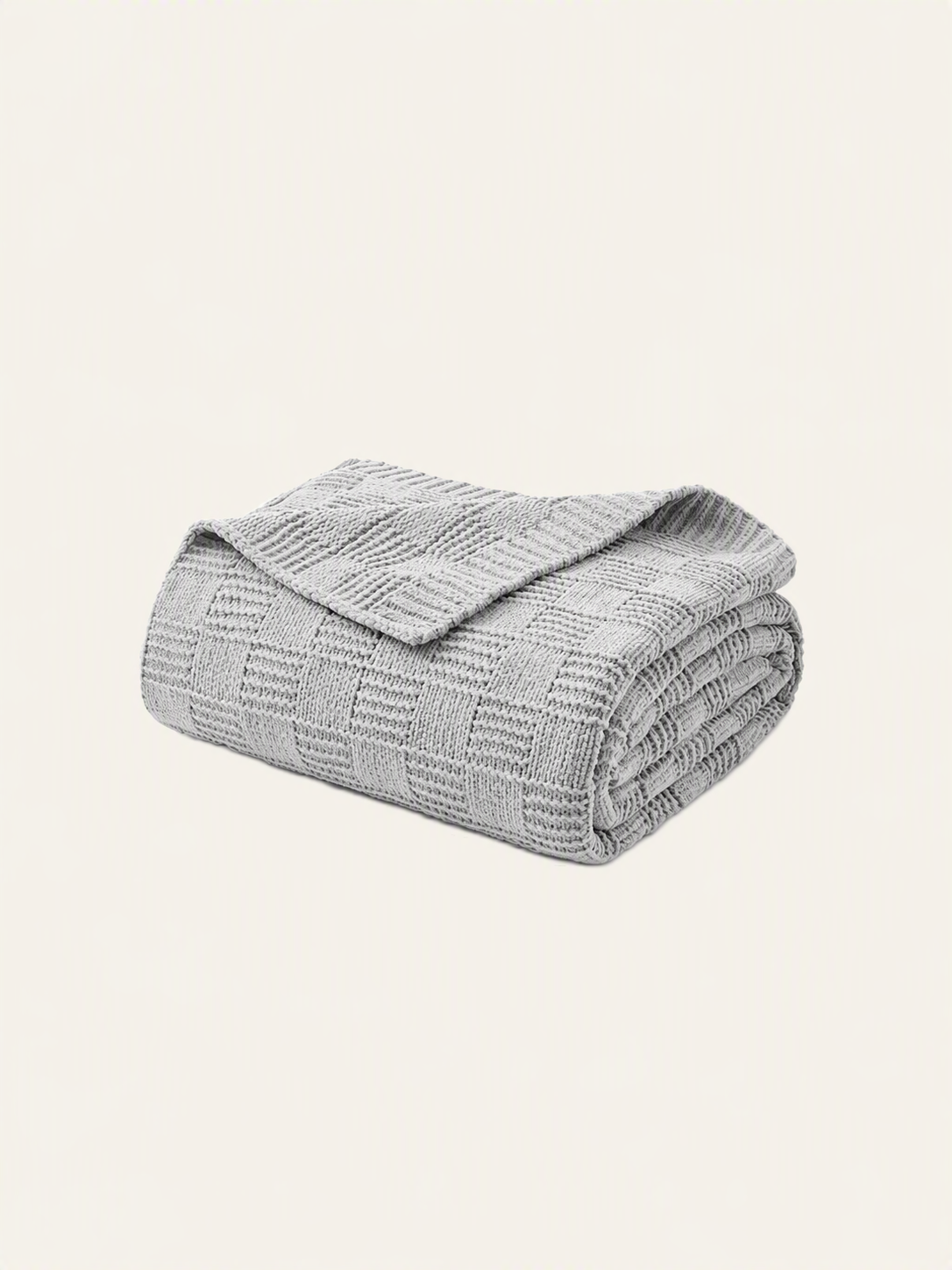 Geometric Woven Grid Knitted Throw Blanket