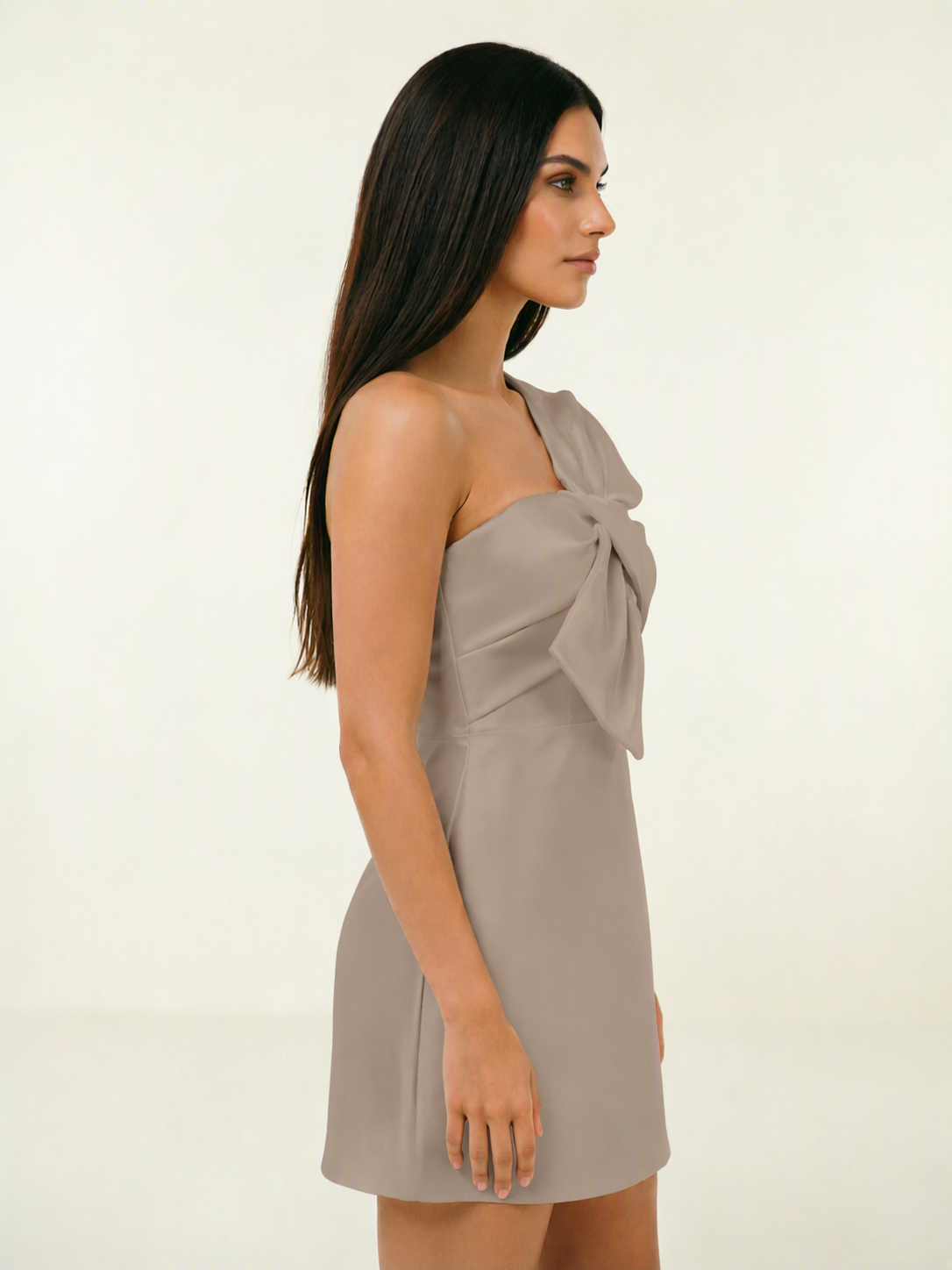One Shoulder Oversized Bow Satin Mini Dress
