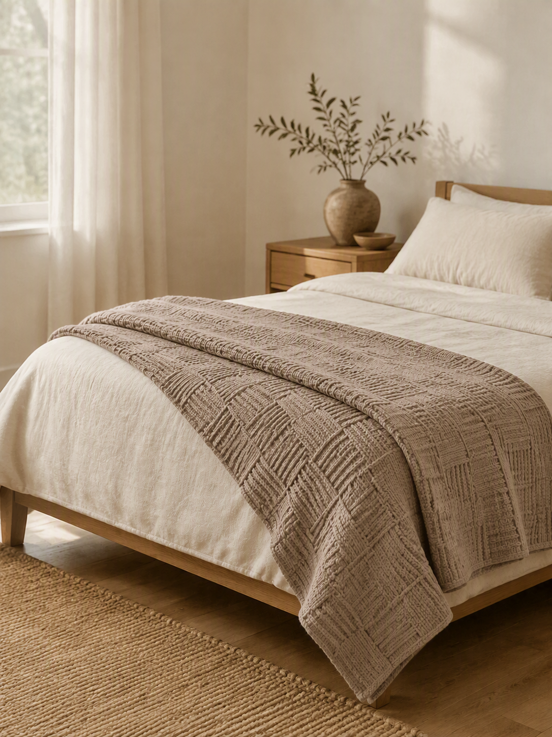 Geometric Woven Grid Knitted Throw Blanket