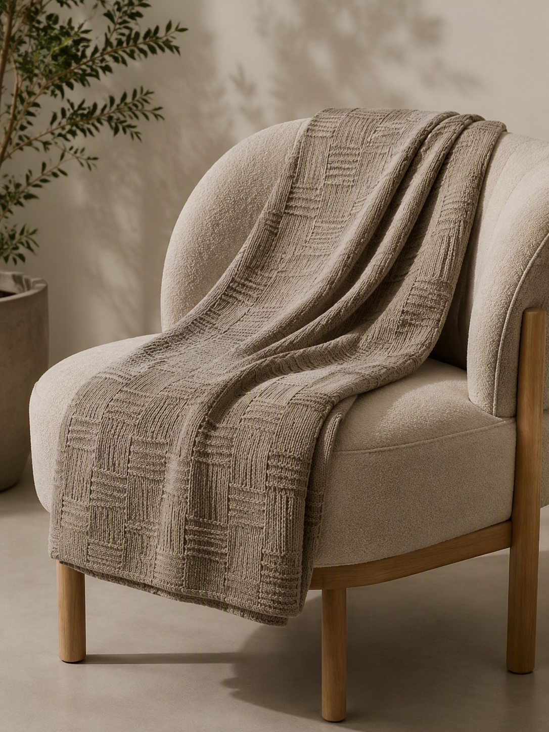 Geometric Woven Grid Knitted Throw Blanket