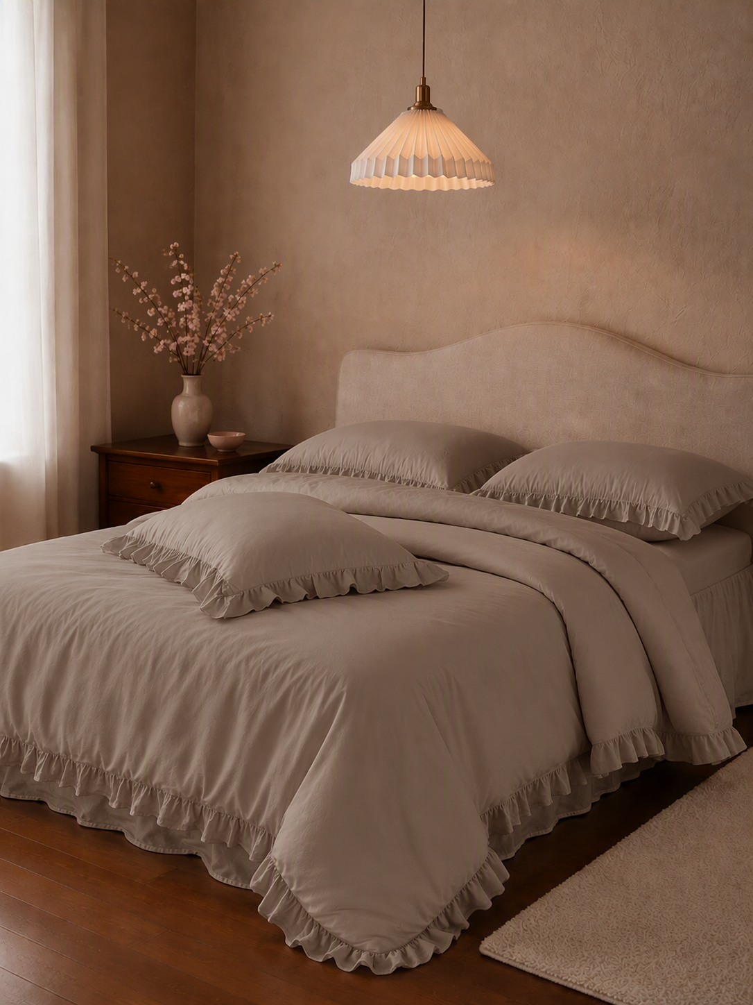 Romantic Ruffle Trim Pure Cotton Bedding Set