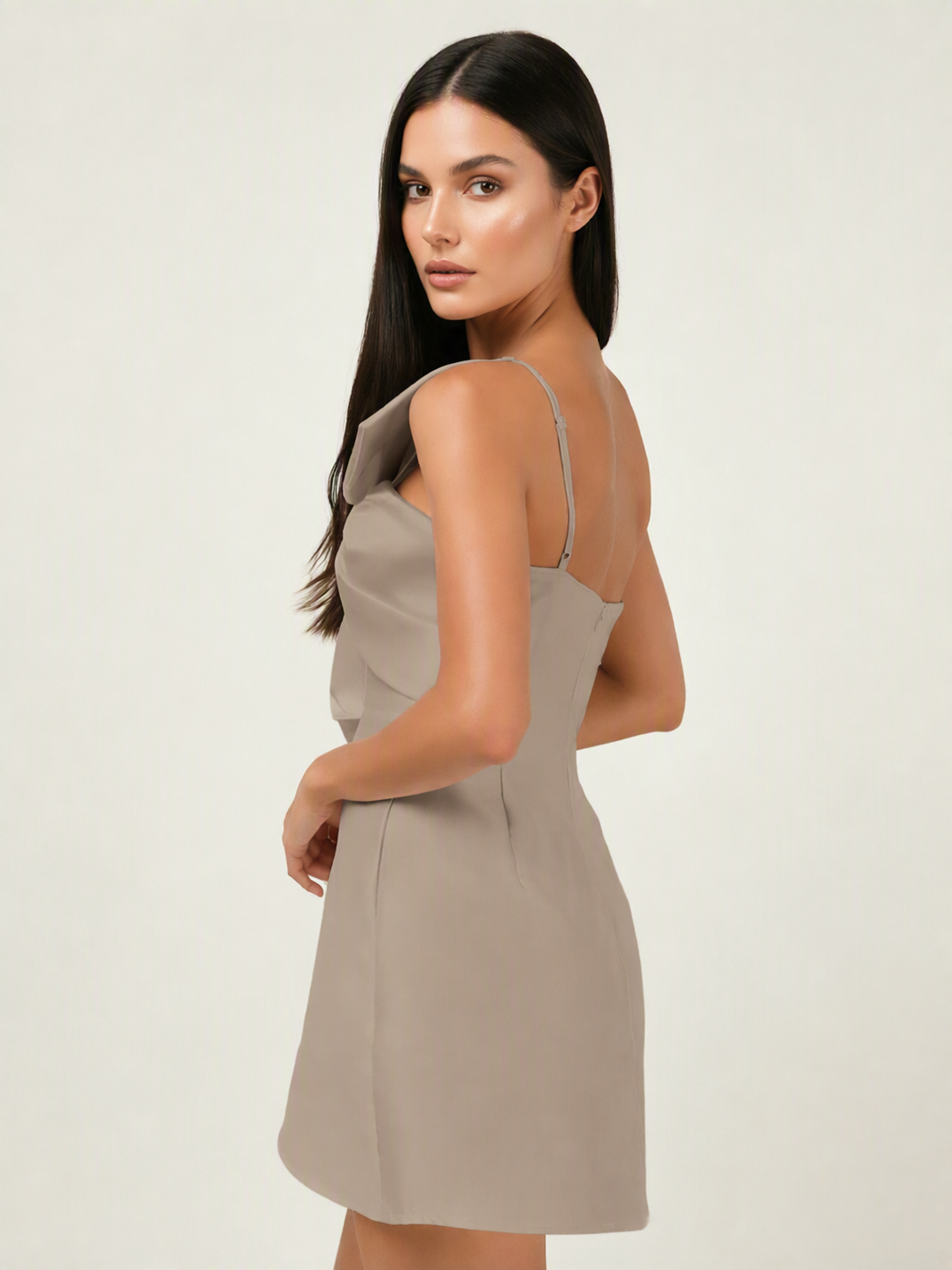 One Shoulder Oversized Bow Satin Mini Dress