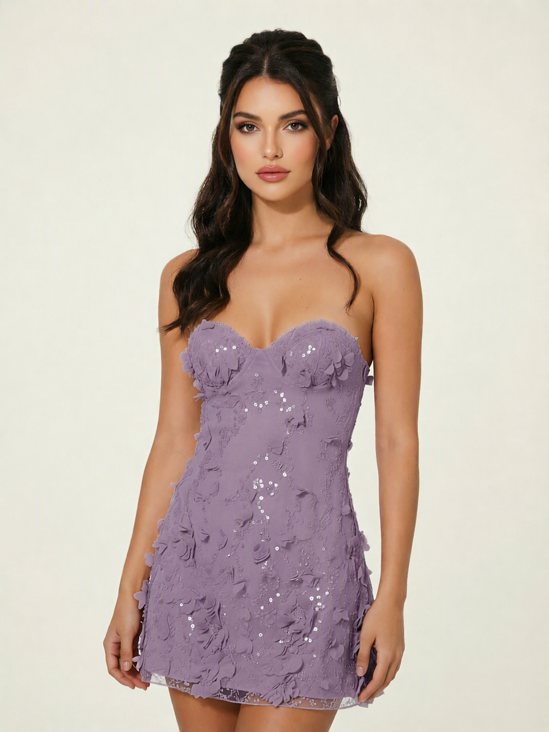 Strapless Corset 3D Floral Sequin Mini Homecoming Dress