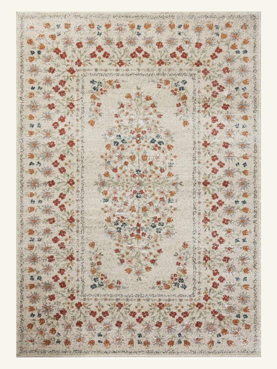 Traditional Floral Border Short Pile Area Rug