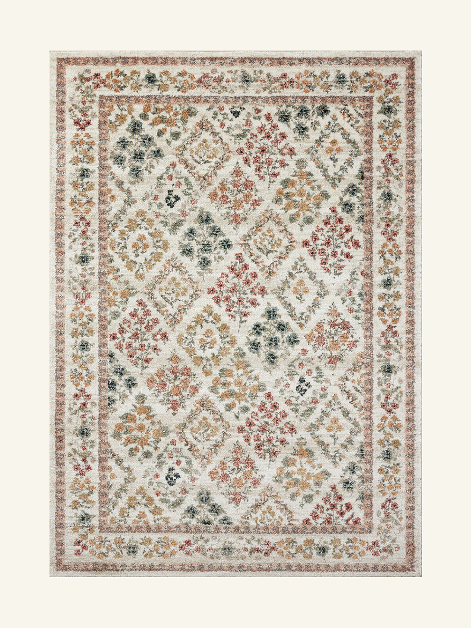 Block‑Print Floral Diamond Area Rug