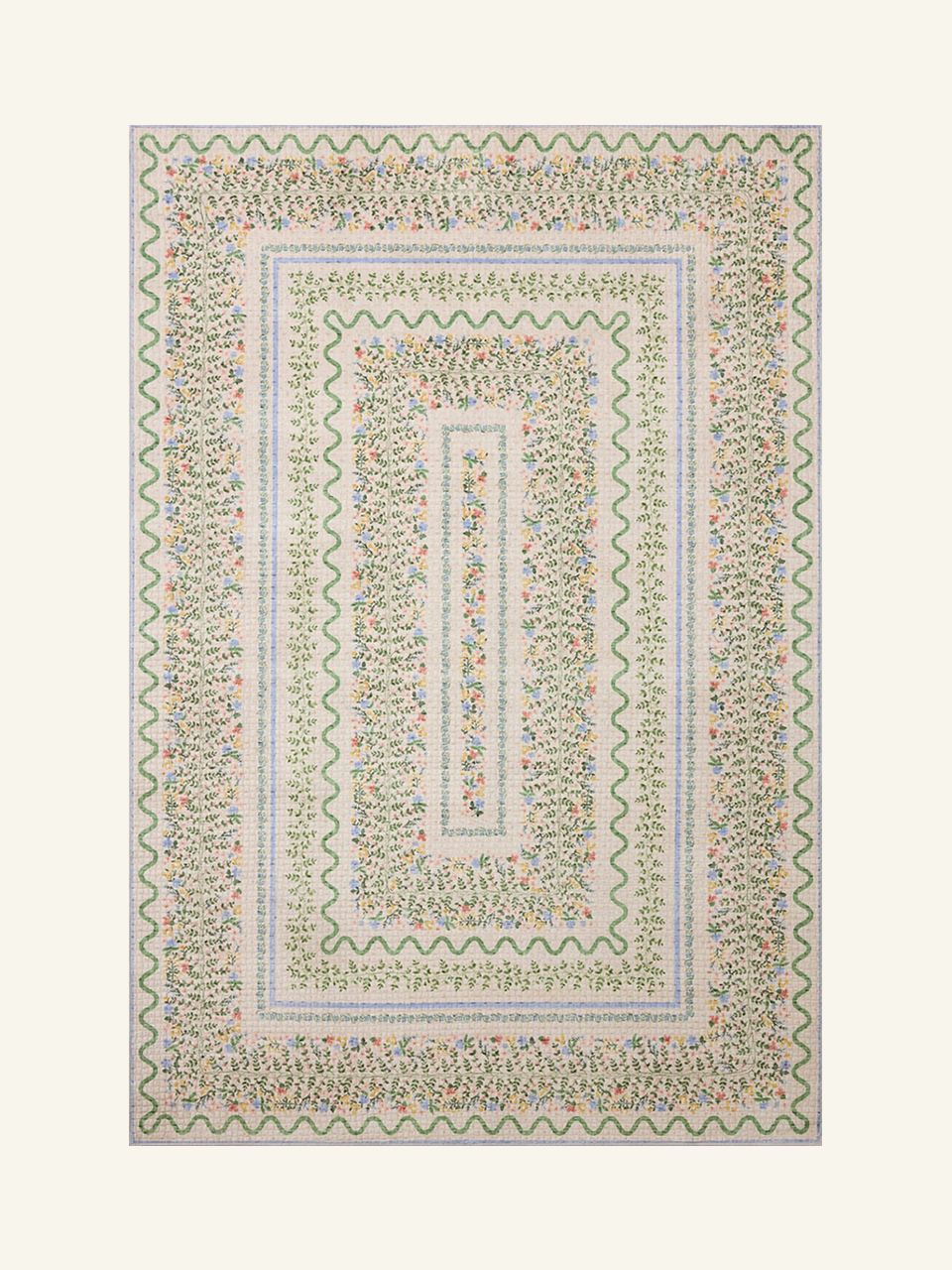 Garden‑Style Floral Scalloped Border Non‑Slip Area Rug