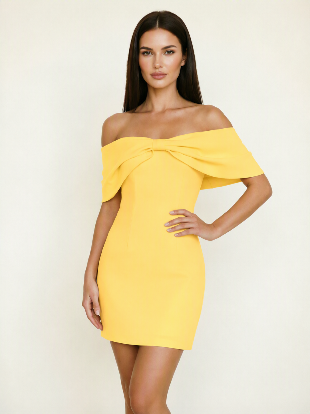 Off Shoulder Bow Bodycon Mini Cocktail Dress