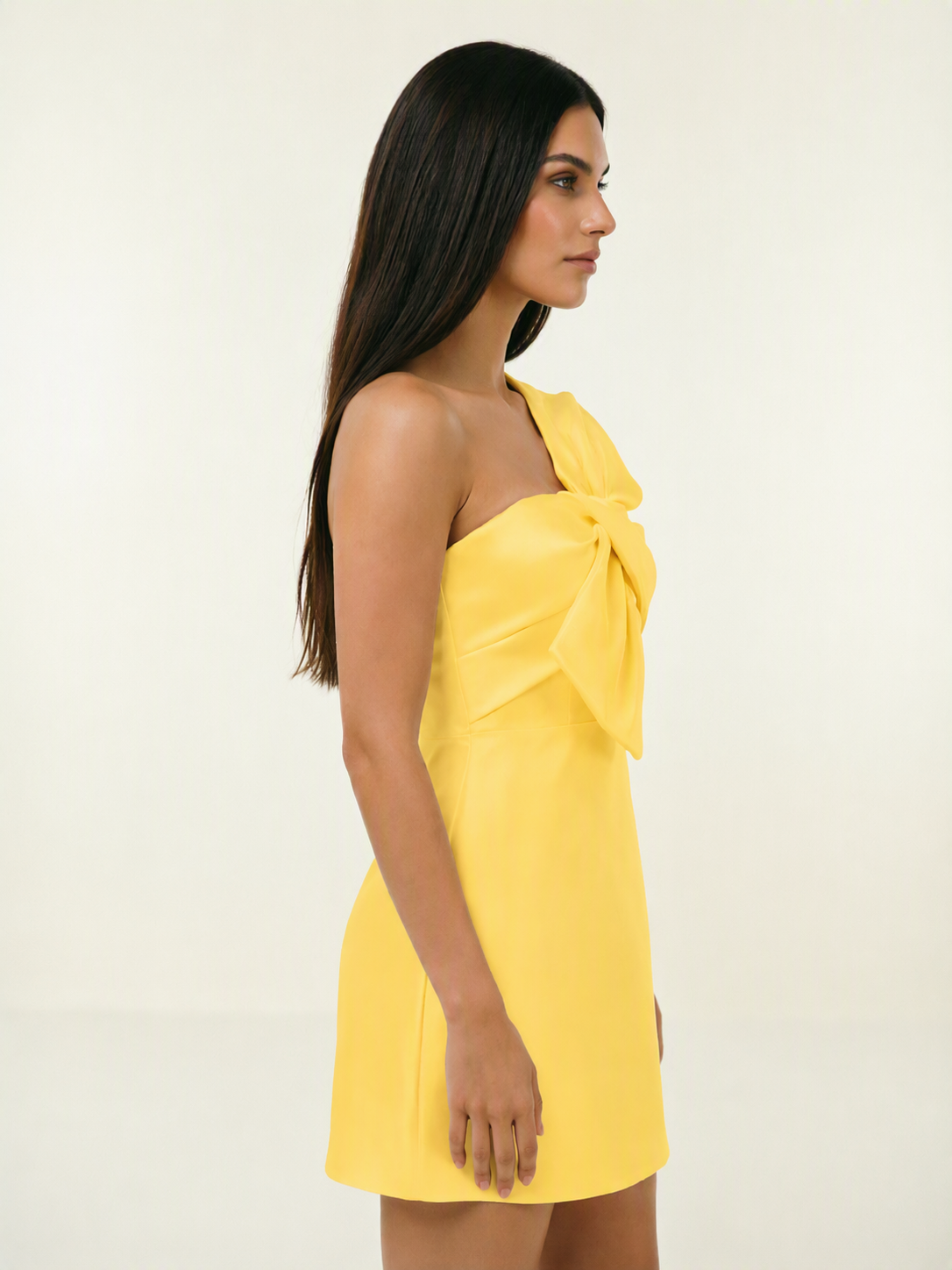 One Shoulder Oversized Bow Satin Mini Dress