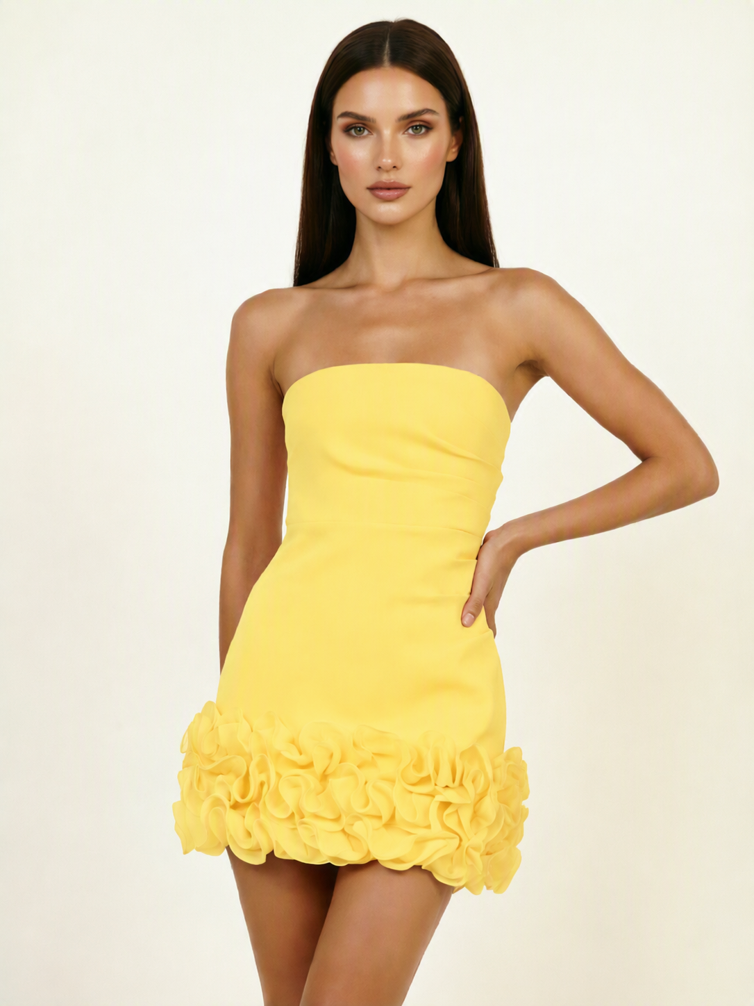 Strapless 3D Floral Hem Bodycon Mini Homecoming Dress