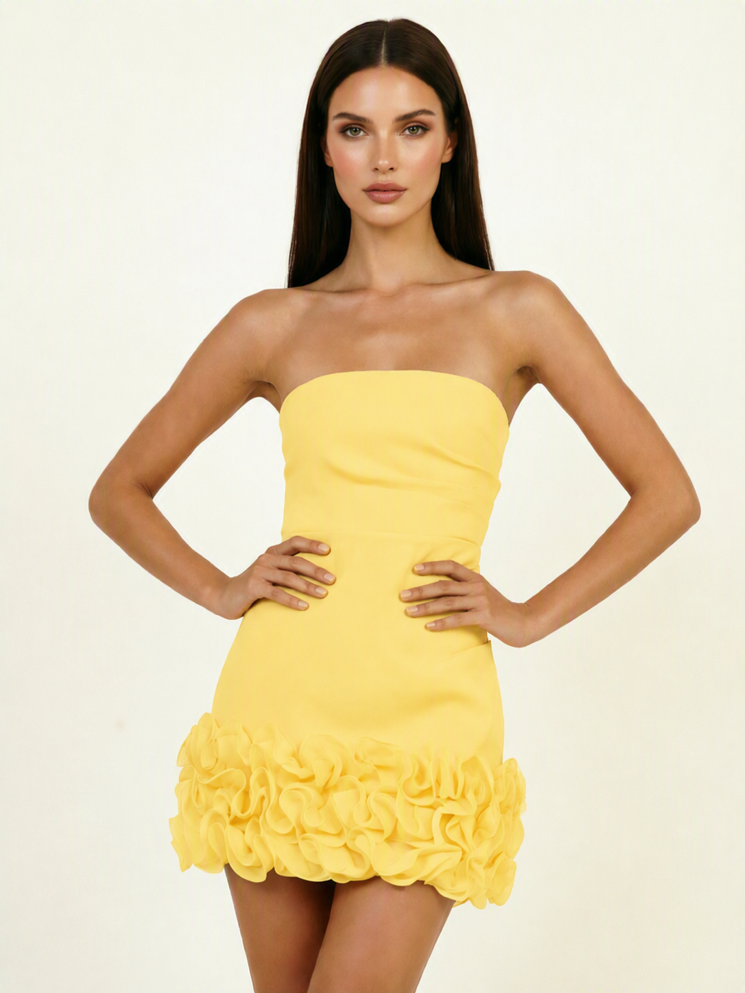 Strapless 3D Floral Hem Bodycon Mini Homecoming Dress