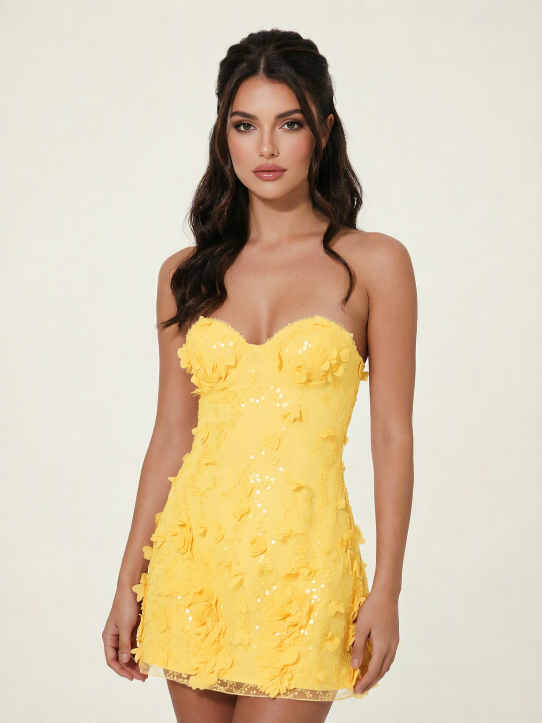 Strapless Corset 3D Floral Sequin Mini Homecoming Dress