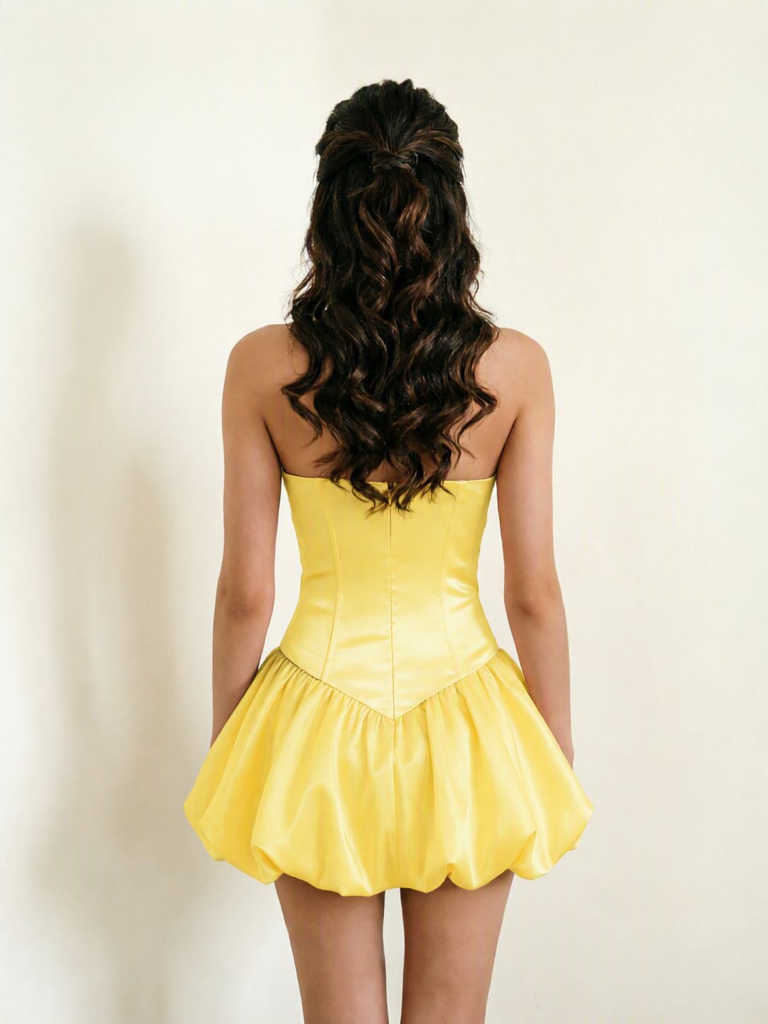 Satin Corset Strapless Bubble Mini Dress
