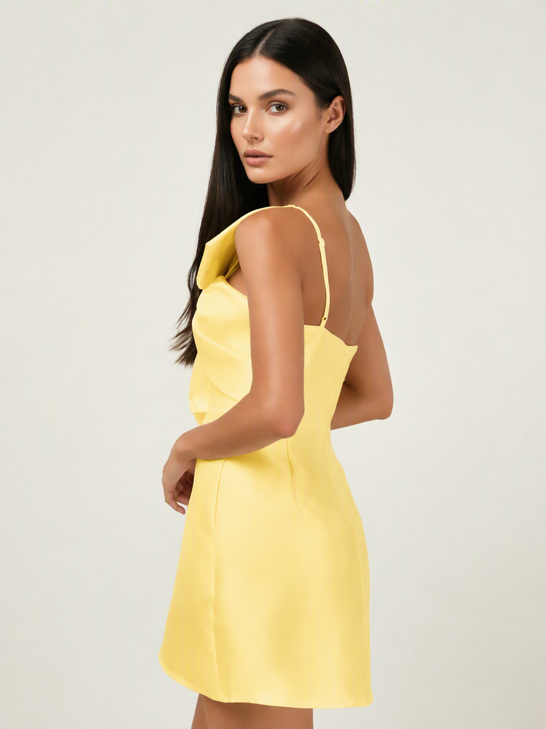 One Shoulder Oversized Bow Satin Mini Dress