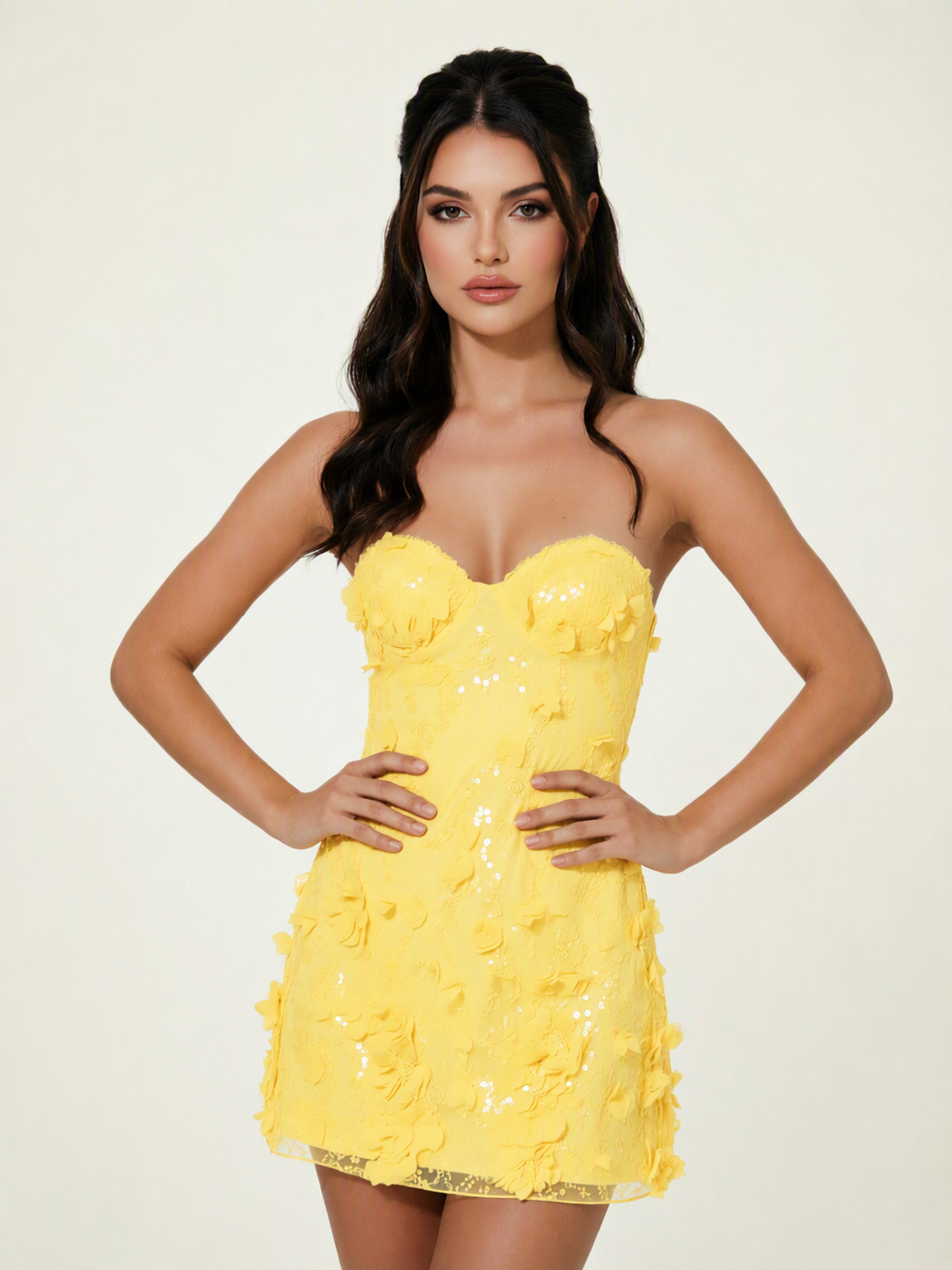 Strapless Corset 3D Floral Sequin Mini Homecoming Dress