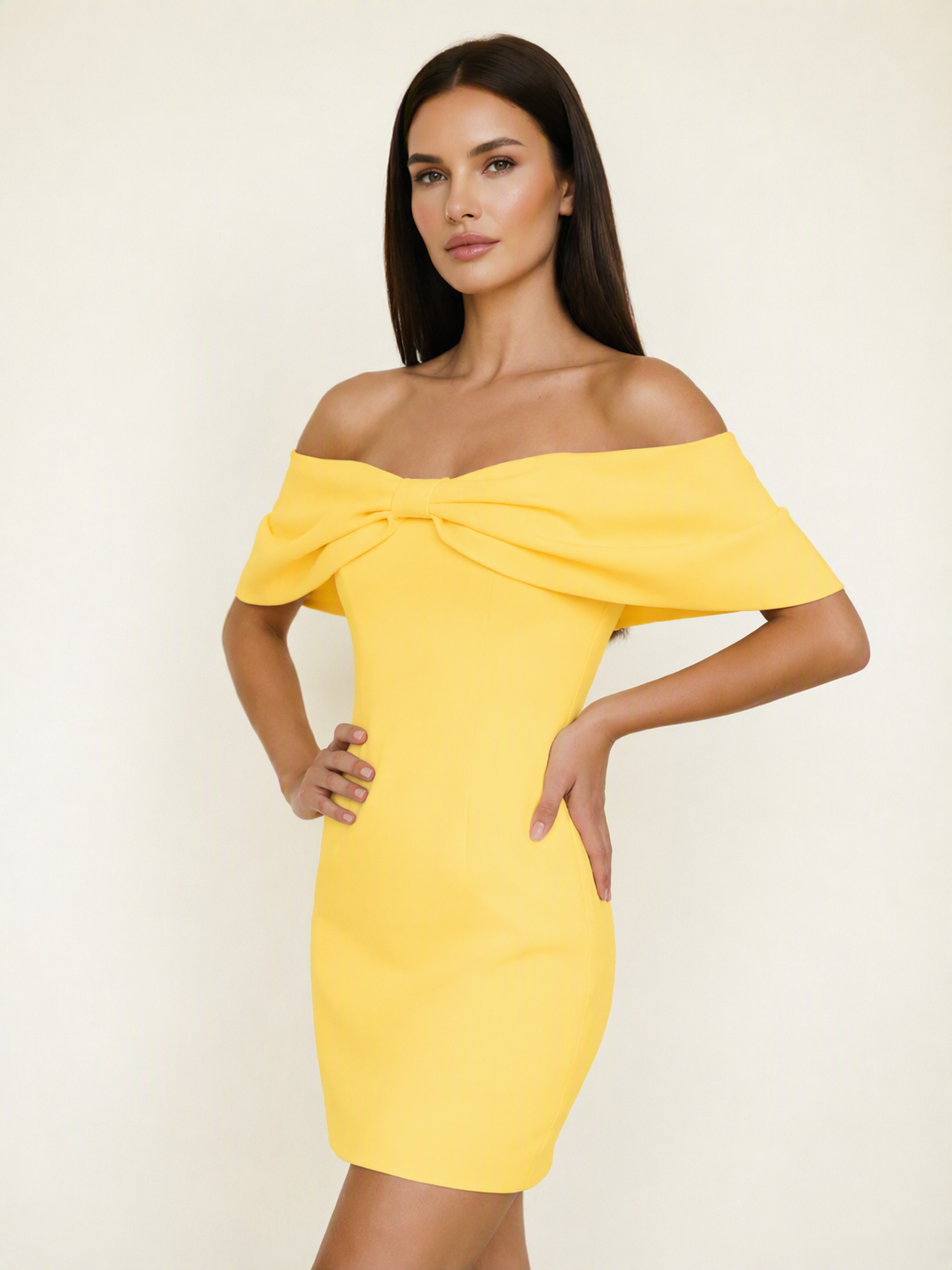 Off Shoulder Bow Bodycon Mini Cocktail Dress